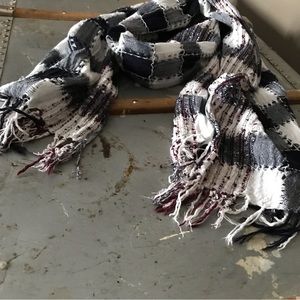 Cotton blend scarf with sparkle & fringe.